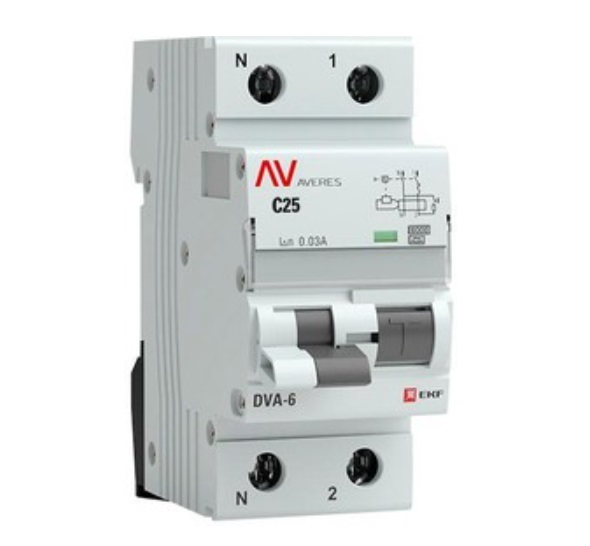 Averes DVA-6 2п (1P+N) C 25А 30мА тип A 6кА EKF, фото