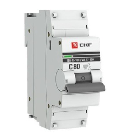 Выключатель автоматический модульный 1п C 80А 10кА ВА 47-100 PROxima EKF mcb47100-1-80C-pro, фото