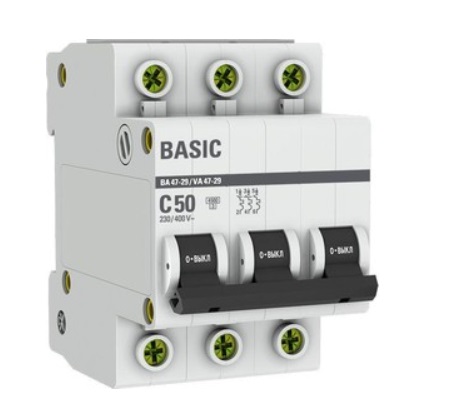 Выключатель автоматический модульный 3п C 50А 4.5кА ВА 47-29 Basic EKF, фото