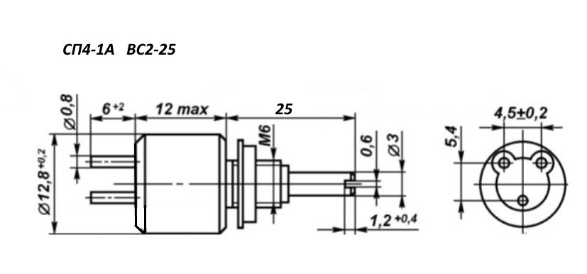 СП4-1а 0,5W(Ватт) 3,3kΩ(кОм)±20%-А, ВС2-25 сплошной с шлицем Резистор переменный (потенциометр)., фото