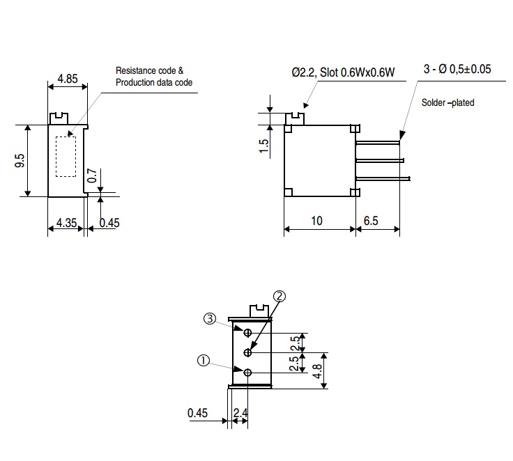 3296X-1-502LF 0,5W(Ватт) 5kΩ(кОм)-А±10% Резистор подстроечный многооборотный, фото