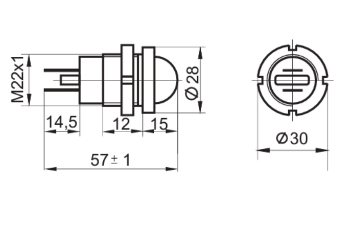 СКЛ-12Б-2 220VAC(Вольт) Ø22mm Лампа индикаторная светодиодная желтая пластмасса, 2001*, фото