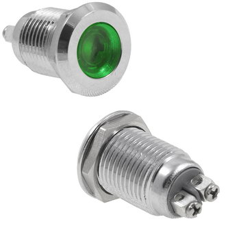 GQ12D-G 12-24VDC Ø12mm Лампа индикаторная светодиодная зеленая металл, фото