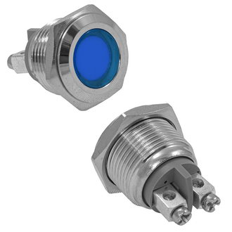 GQ16F-B 12-24VDC(Вольт) Ø16mm Лампа индикаторная светодиодная синяя металл, Ruichi, фото