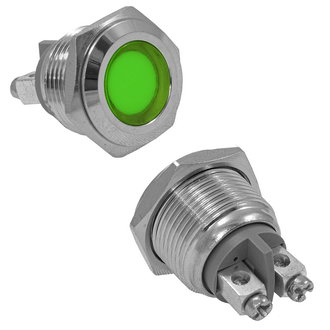 GQ16F-G 12-24VDC(Вольт) Ø16mm Лампа индикаторная светодиодная зеленая металл, Ruichi, фото