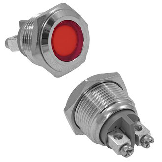 GQ16F-R 12-24VDC Ø16mm Лампа индикаторная светодиодная красная металл, фото