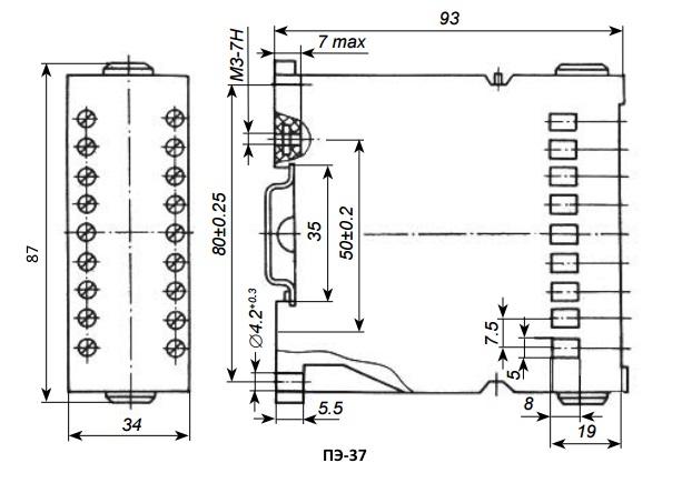 ПЭ-37 44 У3 220VAC 50Hz 4 замык. 4 размык. Реле промежуточное (арт. TN ...