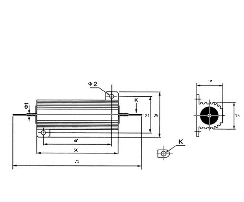 RX24 50W(Ватт) 1kΩ(кОм)±5% Резистор постоянный. RUICHI фото