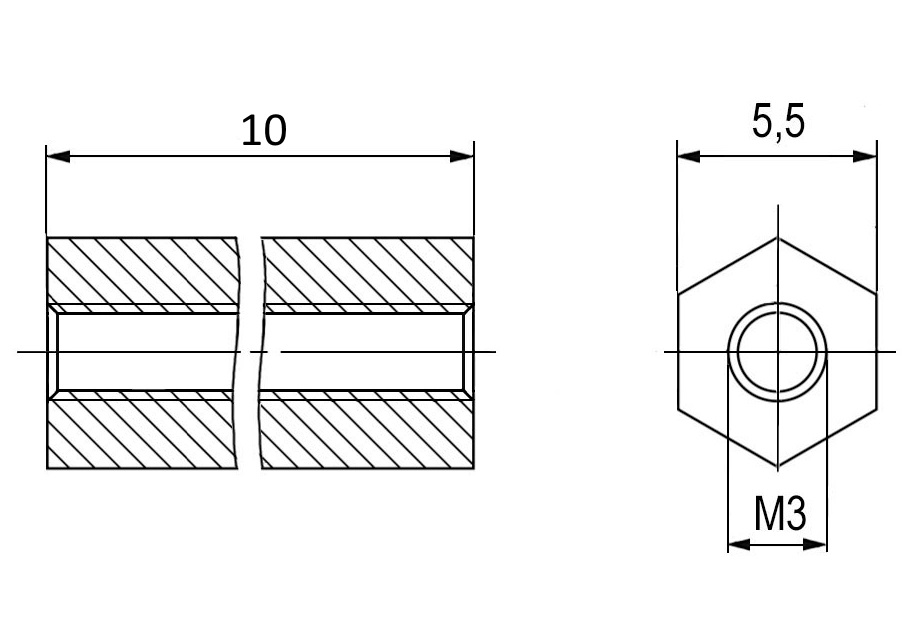 HTP-310 Стойка для печатной платы шестигранная, нейлон, М3, 10мм., фото
