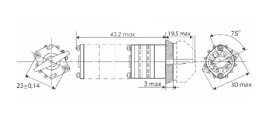 П2Г3-3П8Н 3 положения 8 направлений 2A(Ампер) 220V(Вольт) вал ОС-6 (сплошной с косой лыской) Переключатель галетный, ЦЭО.360.016 ТУ , фото