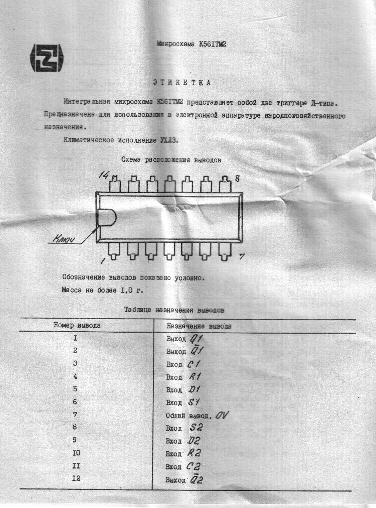 К561ТМ2 DIP14 Микросхема, "1" купить в интернет-магазине «Ай-Пи ...