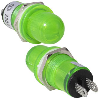 N-291-G 220VAC Ø15mm Лампа индикаторная неоновая зеленая пластмасса, фото