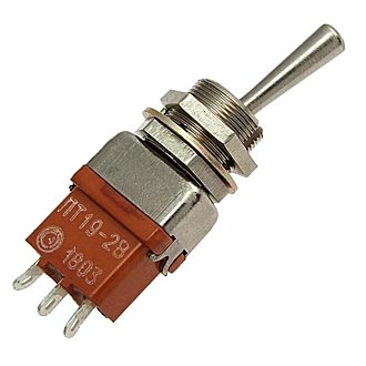 ПТ19-2В on-on, 2A(Ампер) 250V(Вольт) Тумблер однополюсный, пайка, АУБК.642150.003ТУ, 2018г, фото