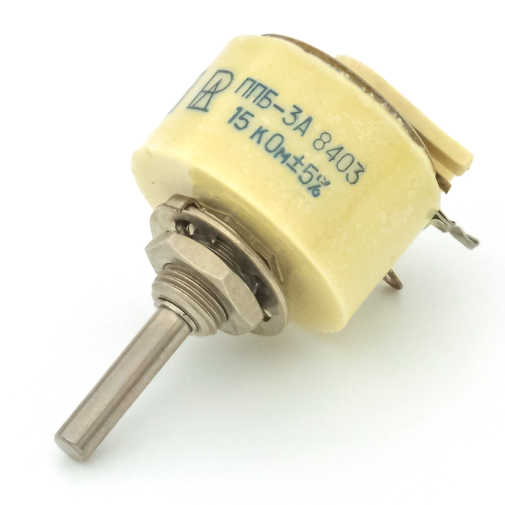 ППБ-3А 3W(Ватт) 15kΩ(кОм)-А±5%, А-ВС1(сплошной гладкий) Резистор переменный (потенциометр), фото