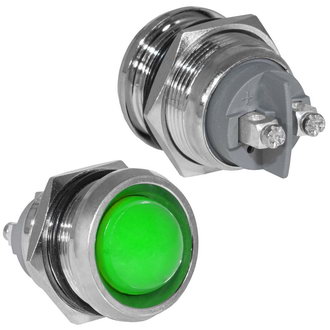 GQ22SR-G 12-24VDC(Вольт) Ø22mm Лампа индикаторная светодиодная зеленая металл, Ruichi, фото