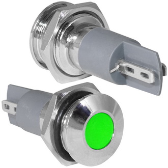 GQ12PF-G 12-24VDC(Вольт) Ø12mm Лампа индикаторная светодиодная зеленая металл, Ruichi, фото