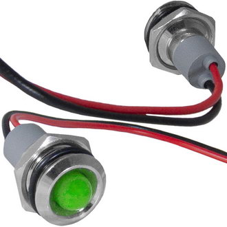 GQ12WR-G 12-24VDC(Вольт) Ø12mm Лампа индикаторная светодиодная зеленая металл, Ruichi, фото