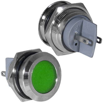 GQ19PF-G 12-24VDC(Вольт) Ø19mm Лампа индикаторная светодиодная зеленый металл, Ruichi, фото