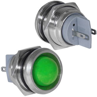 GQ19PR-G 12-24VDC(Вольт) Ø19mm Лампа индикаторная светодиодная зеленая металл, Ruichi, фото