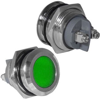 GQ19SF-G 12-24VDC(Вольт) Ø19mm Лампа индикаторная светодиодная зеленая металл, Ruichi, фото