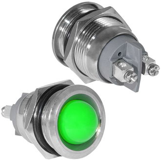 GQ19SR-G 12-24VDC(Вольт) Ø19mm Лампа индикаторная светодиодная зеленая металл, Ruichi, фото