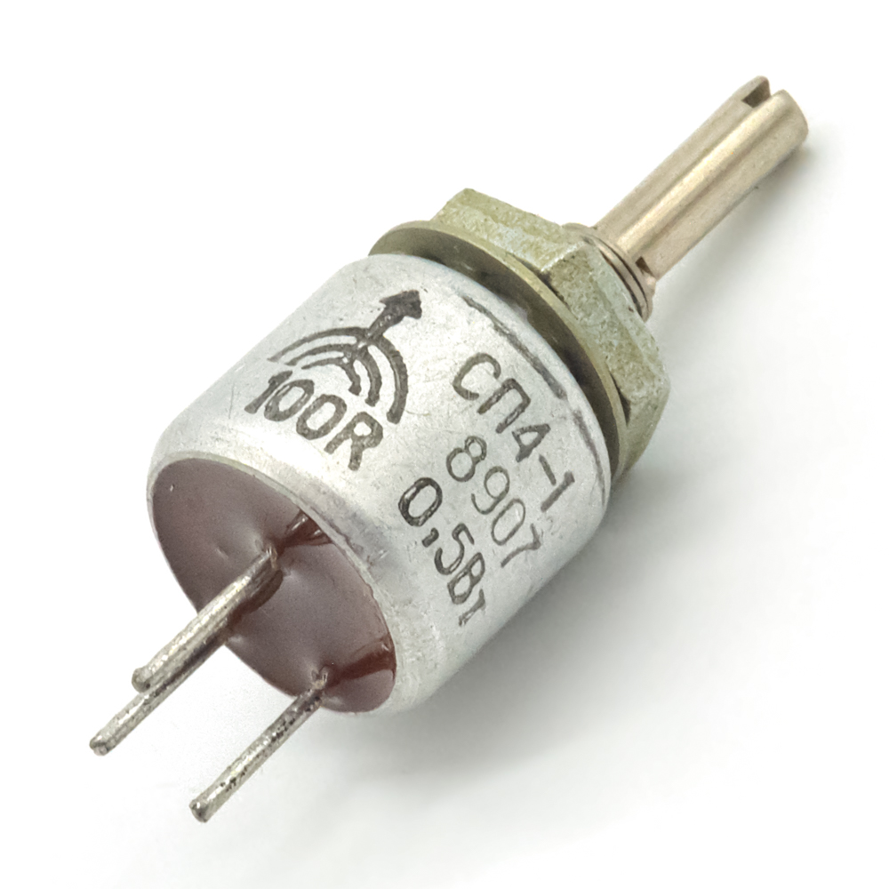 СП4-1а 0,5W(Ватт) 100Ω(Ом)±20%-А, ВС2-16 сплошной с шлицем Резистор переменный (потенциометр), фото