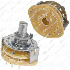 SR25P-1-1-6-15F 6 положений 1 направление 0,3A(Ампер) 125V(Вольт) вал 15mm (F - гладкий сплошной с прямой лыской) Переключатель галетный в плату.